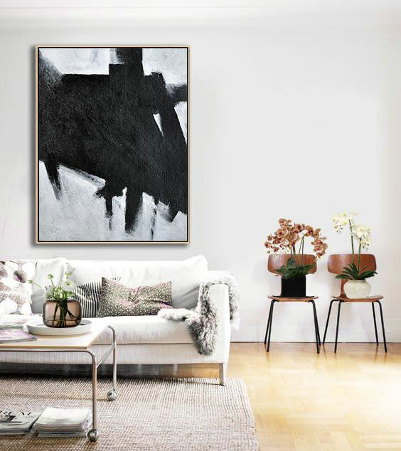 Big Living Room Decor,Black And White Minimal Painting On Canvas - Acrylic Painting Canvas Art